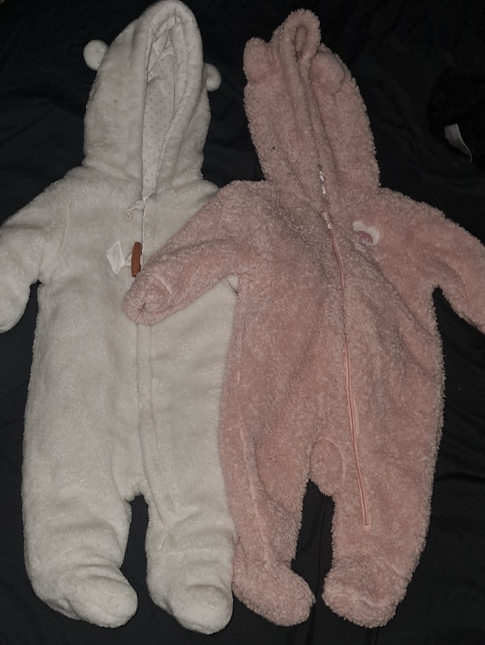 Plush Hooded Baby One-Piece - Pink/White